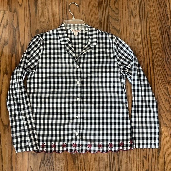 Ted Baker Red Fleece Plaid Pajama Buttons down Blouse Bottom embroidered Size S - Picture 2 of 9